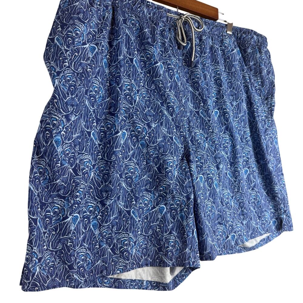 Peter Millar Swim Trunks Men's XXL Blue Fish Shell Drawstring Lined Board Shorts